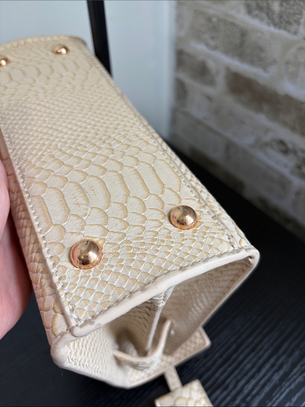 LTL London Cream Python-Embossed Top Handle Bag - Picture 11 of 16